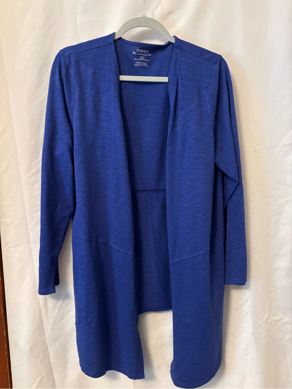 Chico's Open-Front Longline Cardigan in Royal Blue